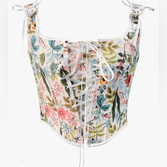 Tops - #271 Women Floral Camisole Pattern Tight Vest Drawstring Tie-up Tank Top Corset